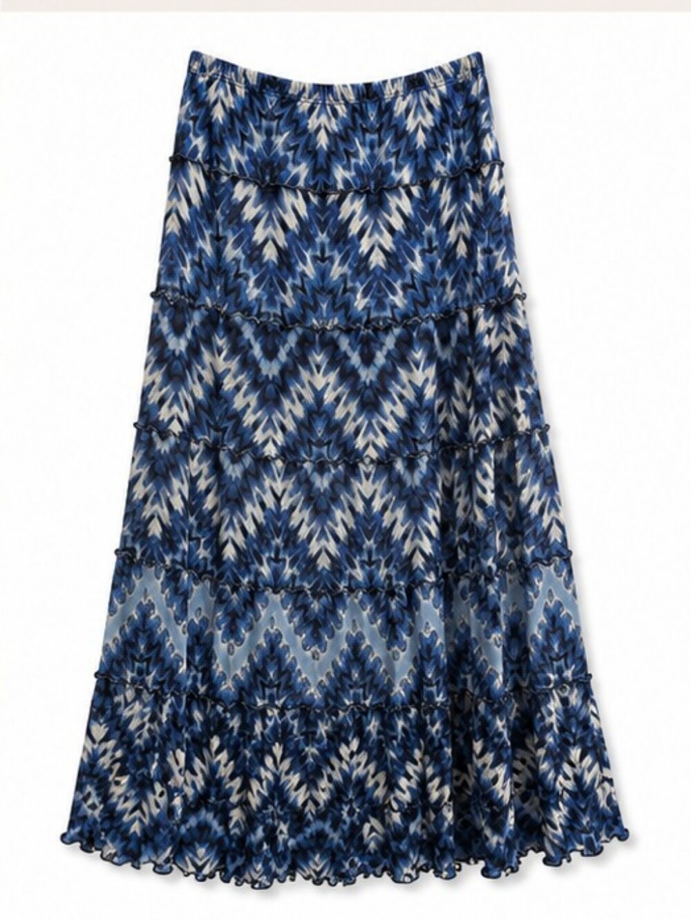 JM Collection Blue Abstract Tiered Maxi Skirt Size Medium